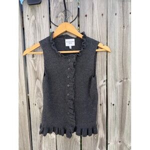 Cottagecore Coquette Willow & Wind Ruffle Ribbed Knit Vest XS Gray Button Front